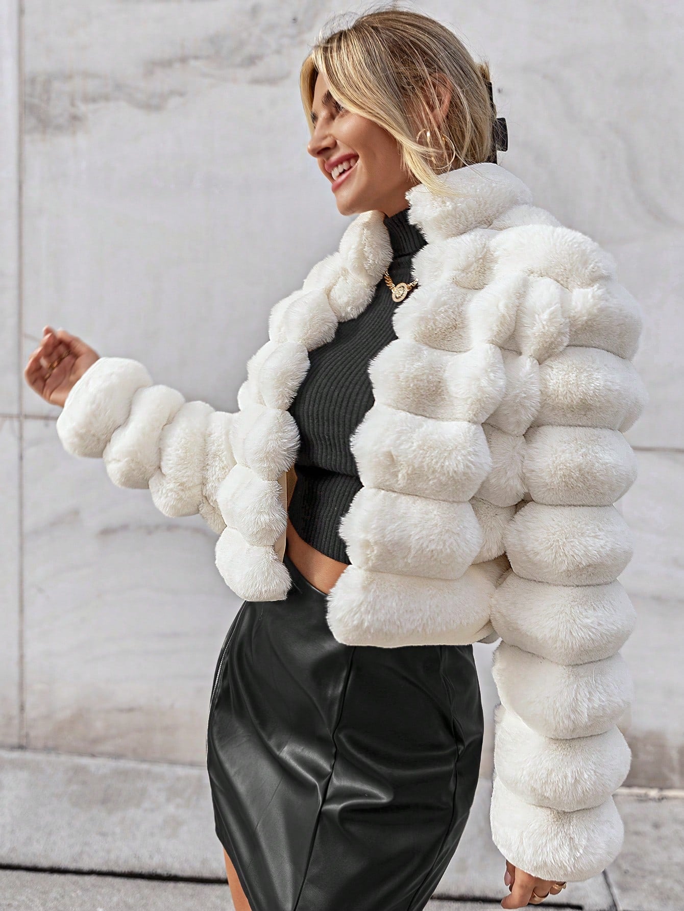 Firerie Going Out Solid Open Front Crop Fuzzy Coat