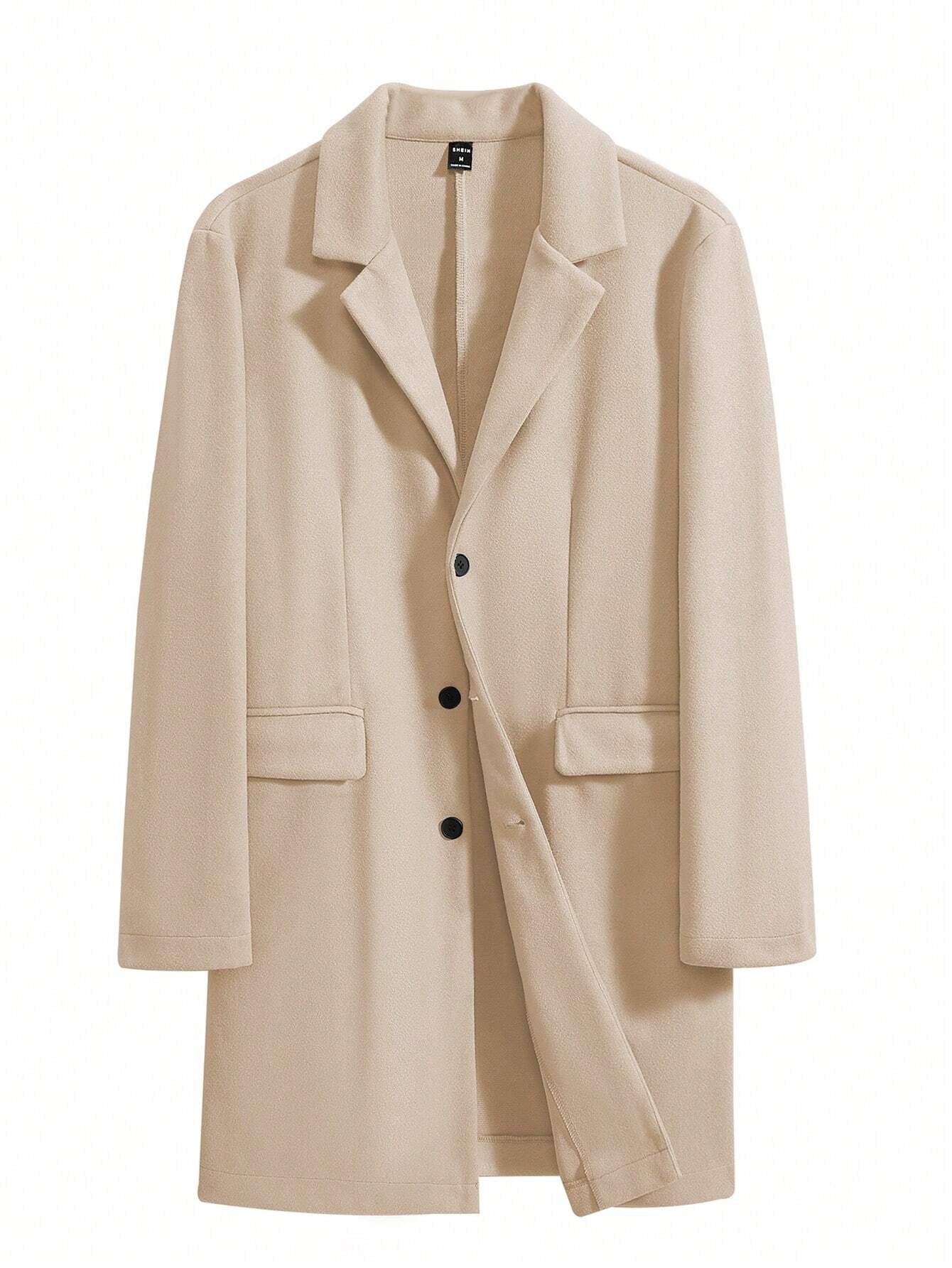 Manfinity Mode Men'S Single-Breasted Solid Color Overcoat