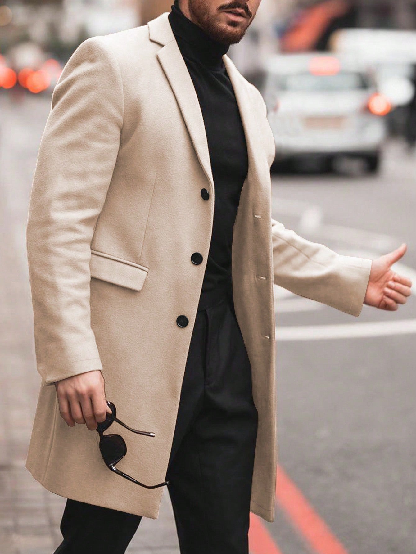 Manfinity Mode Men'S Single-Breasted Solid Color Overcoat