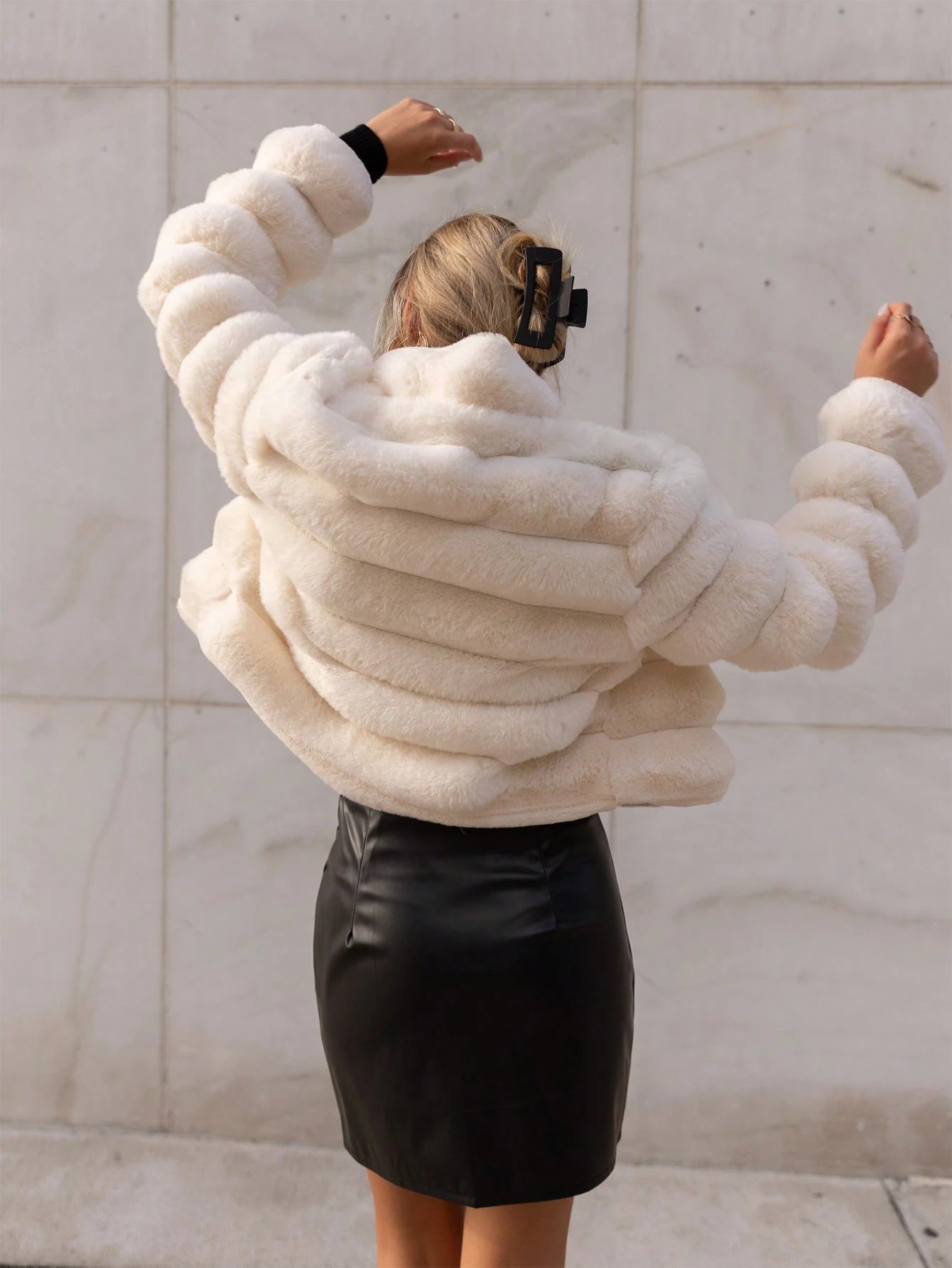 Firerie Going Out Solid Open Front Crop Fuzzy Coat